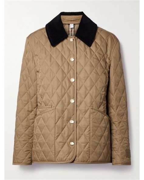 burberry corduroy and leather-trimmed quilted shell coat|BURBERRY Corduroy.